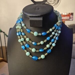 Western Germany 4 stranded Turquoise Shades Of Blue Acrylic Necklace
